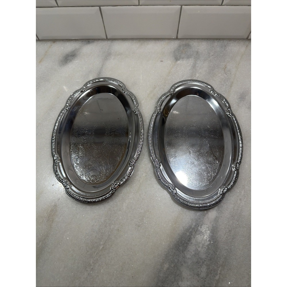 Set Of 2 Chrome Plated Oval MatchingServing Trays OLA002